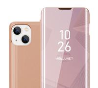 Coque pour Apple iPhone 14 PLUS en KUNZIT ROSE Clear View Housse de protection Étui de protection miroir avec fonction de support Protection à 360 degrés