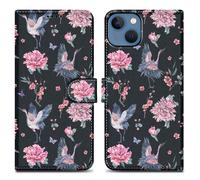 Coque pour Apple iPhone 14 PLUS Design Grue & Fleurs No. 9 Housse de protection Étui avec fermeture magnétique, fonction de support et compartiment pour carte