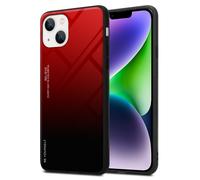 Coque pour Apple iPhone 14 PLUS en ROUGE - NOIR Housse de protection Étui bicolore en silicone TPU et dos en verre trempé