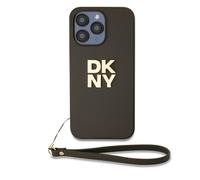 Coque pour Apple iPhone 14 Pro avec Logo Métallisé et Sangle de Poignet Marron