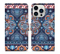 Coque pour Apple iPhone 14 PRO Design Mandala Bleu No. 1 Housse de protection Étui avec fermeture magnétique, fonction de support et compartiment pour carte