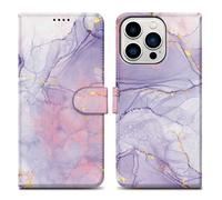 Coque pour Apple iPhone 14 PRO Design Marbre Rose Lilas No. 5 Housse de protection Étui avec fermeture magnétique, fonction de support et compartiment pour carte