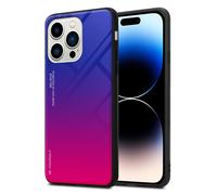 Coque pour Apple iPhone 14 PRO en VIOLETT - ROUGE Housse de protection Étui bicolore en silicone TPU et dos en verre trempé