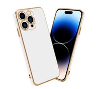 Coque pour Apple iPhone 14 PRO en Glossy Blanc - Or Housse de protection Étui en silicone TPU flexible et avec protection pour appareil photo