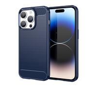 Coque pour Apple iPhone 14 PRO en BRUSHED BLEU Housse de protection Étui en silicone TPU flexible, aspect inox et fibre de carbone