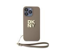 Coque pour Apple iPhone 14 Pro Max avec Logo Métallisé et Sangle de Poignet Beige