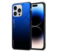 Coque pour Apple iPhone 14 PRO MAX en BLEU - NOIR Housse de protection Étui bicolore en silicone TPU et dos en verre trempé