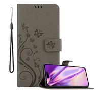 Coque pour Apple iPhone 14 PRO MAX en GRIS FLORAL Housse de protection Étui au design floral avec fermeture magnétique, fonction de support et emplacements pour cartes