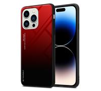 Coque pour Apple iPhone 14 PRO MAX en ROUGE - NOIR Housse de protection Étui bicolore en silicone TPU et dos en verre trempé
