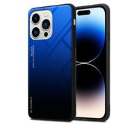 Coque pour Apple iPhone 14 PRO MAX en BLEU - NOIR Housse de protection Étui bicolore en silicone TPU et dos en verre trempé
