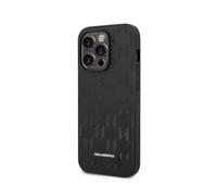CG MOBILE Karl Lagerfeld Saffiano Coque Monogramme avec Logo Plaque métallique Antichoc/Anti-Rayures/antidérapant/Anti-Rayures Compatible avec iPhone 14 Pro Max 6,7"