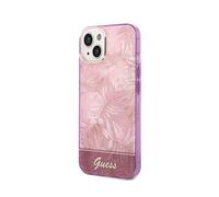 Guess Coque pour iPhone 14 pouces Rose Leafs IML Anti-Scratch PC TPU Coque rigide confortable et durable avec ports accessibles, absorption des chocs et logo signature