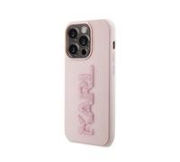 Karl Lagerfeld Étui logo 3D pour iPhone 15 Pro Max – Caoutchouc brillant – Rose
