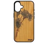 Coque Pour Apple Iphone 16+ Plus En Bois Naturel Veritable Silicone Bouquet De Fleurs Pas Cher Frêne Peinture Smartphone Noir Violet Etui