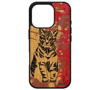 Coque Pour Apple Iphone 16 Pro Bois Naturel Veritable Silicone Chat Tigré Nature Ethnique Housse Animal Chaton Dessin Rose Made In France