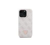 Guess Coque de Protection en Cuir PU 4G Triangle Strass pour iPhone 16 Pro (Rose)
