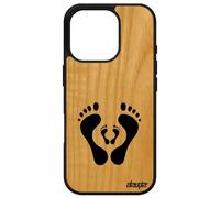 Coque Pour Apple Iphone 16 Pro En Bois Silicone Pied Antichoc Enfant Rigide Artisanat Parent Case Noir Trace De Pas Empreinte Amour Bebe