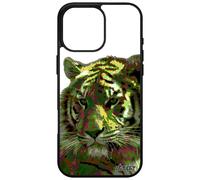 Coque Pour Apple Iphone 16 Pro Max Silicone Tigre Cover Fauve Design Vert Peinture Tigresse Pop Art Animaux Du Bengal Sauvage Souple Noir