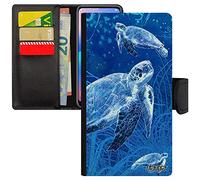 Coque pour Apple iPhone 7+ Plus Cuir Portefeuille Tortue Etui geante Bleu pour iPhone 7+ Animaux Mobile Ocean Flip Case Marine Made in France