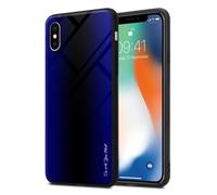 Coque pour Apple iPhone X / XS Aspect rayé en COBALT VIOLET Housse de protection Étui en silicone TPU et dos en verre trempé