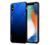 Coque pour Apple iPhone X / XS en BLEU - NOIR Housse de protection Étui bicolore en silicone TPU et dos en verre trempé