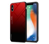 Coque pour Apple iPhone X / XS en ROUGE - NOIR Housse de protection Étui bicolore en silicone TPU et dos en verre trempé