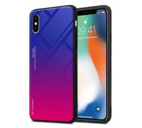 Coque pour Apple iPhone X / XS en VIOLETT - ROUGE Housse de protection Étui bicolore en silicone TPU et dos en verre trempé