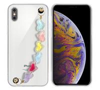 Coque pour Apple iPhone X / XS en Transparent avec des cœurs colorés Housse de protection Étui en silicone TPU flexible et avec tour de cou chaîne de poignet