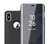 Coque pour Apple iPhone X / XS en TOURMALINE NOIR Clear View Housse de protection Étui de protection miroir avec fonction de support Protection à 360 degrés