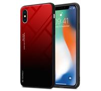 Coque pour Apple iPhone X / XS en ROUGE - NOIR Housse de protection Étui bicolore en silicone TPU et dos en verre trempé