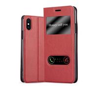 cadorabo Coque pour Apple iPhone X/XS en Rouge Safran - Housse Protection avec Stand Horizontal et Deux Fenêtres - Portefeuille Etui Poche Folio Case Cover