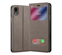 Coque pour Apple iPhone XR en MARRON PIERRE Housse de protection Étui avec fermeture magnétique, fonction de support et 2 fenêtres de visualisation