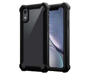 Coque pour Apple iPhone XR en NOIR AULNE Housse de protection Étui 2 en 1 avec bord en silicone TPU et dos en verre acrylique