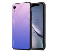Coque pour Apple iPhone XR en ROSE - BLEU Housse de protection Étui bicolore en silicone TPU et dos en verre trempé