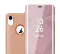 Coque pour Apple iPhone XR en KUNZIT ROSE Clear View Housse de protection Étui de protection miroir avec fonction de support Protection à 360 degrés