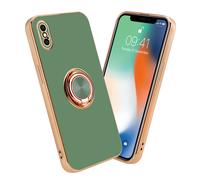Coque pour Apple iPhone XS MAX en Glossy Vert Clair - Or avec anneau Housse de protection Étui en silicone TPU flexible, avec protection pour appareil photo et support voiture magnétique