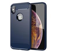 Coque pour Apple iPhone XS MAX en BRUSHED BLEU Housse de protection Étui en silicone TPU flexible, aspect inox et fibre de carbone