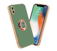 Coque pour Apple iPhone XS MAX en Glossy Vert Clair - Or avec anneau Housse de protection Étui en silicone TPU flexible, avec protection pour appareil photo et support voiture magnétique