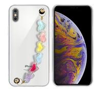 Coque pour Apple iPhone XS MAX en Transparent avec des cœurs colorés Housse de protection Étui en silicone TPU flexible et avec tour de cou chaîne de poignet