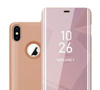 Coque pour Apple iPhone XS MAX en KUNZIT ROSE Clear View Housse de protection Étui de protection miroir avec fonction de support Protection à 360 degrés