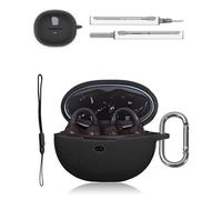 Coque pour Baseus Inspire XC1 - Housse de protection en silicone souple, protection intégrale avec support de charge sans fil, anti-chocs, mousqueton, kit de nettoyage et cordon (noir)