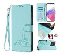 Coque pour Blackview Wave 8C/Wave 8/Oscal Flat 2/Oscal Flat 2C 6.56"", Housse Etui en Cuir PU [RFID Blocage] (Chat vert clair)