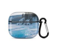 Coque pour casque Bluetooth Bleu Ice of Lake Baikal imprimé coque antichoc PC rigide couverture complète compatible avec le chargement sans fil et Airpods (3e génération) avec boucle de sécurité