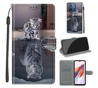 Coque pour Coque pour Xiaomi Redmi 12C / 11A / Poco C55, Fermeture Magnétique Pochette Protection Housse avec Fentes pour Cartes Étui Chat et Tigre