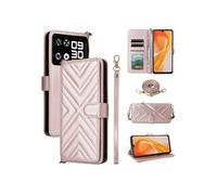 Coque pour Cubot P90 Etui Portefeuille pour Téléphone Portable en Cuir PU Souple avec Fermeture Magnétique Bandoulière Longue et Porte-cartes Rose