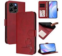 Coque pour Doogee Note 58 / Note 58 Pro Étui , Panda PU Cuir Flip Antichoc Housse avec Support/Fentes pour Cartes.Red wine