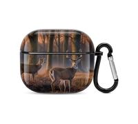 Coque pour écouteurs Bluetooth avec motif de cerfs sauvages - Protection intégrale contre les chocs - Coque rigide - Chargement sans fil avec porte-clés - Cadeau personnalisé pour AirPods 3