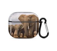 Coque pour écouteurs Bluetooth avec motif famille d'éléphants - Protection intégrale contre les chocs - Coque rigide - Prend en charge le chargement sans fil avec porte-clés - Cadeau personnalisé pour