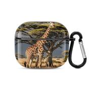 Coque pour écouteurs Bluetooth avec motif girafe d'Afrique majestueuse - Protection intégrale contre les chocs - Coque rigide - Prend en charge le chargement sans fil avec porte-clés - Cadeau