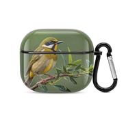 Coque pour écouteurs Bluetooth avec oiseaux en fleurs vert olive - Protection intégrale contre les chocs - Coque rigide - Prend en charge le chargement sans fil avec porte-clés - Cadeau personnalisé